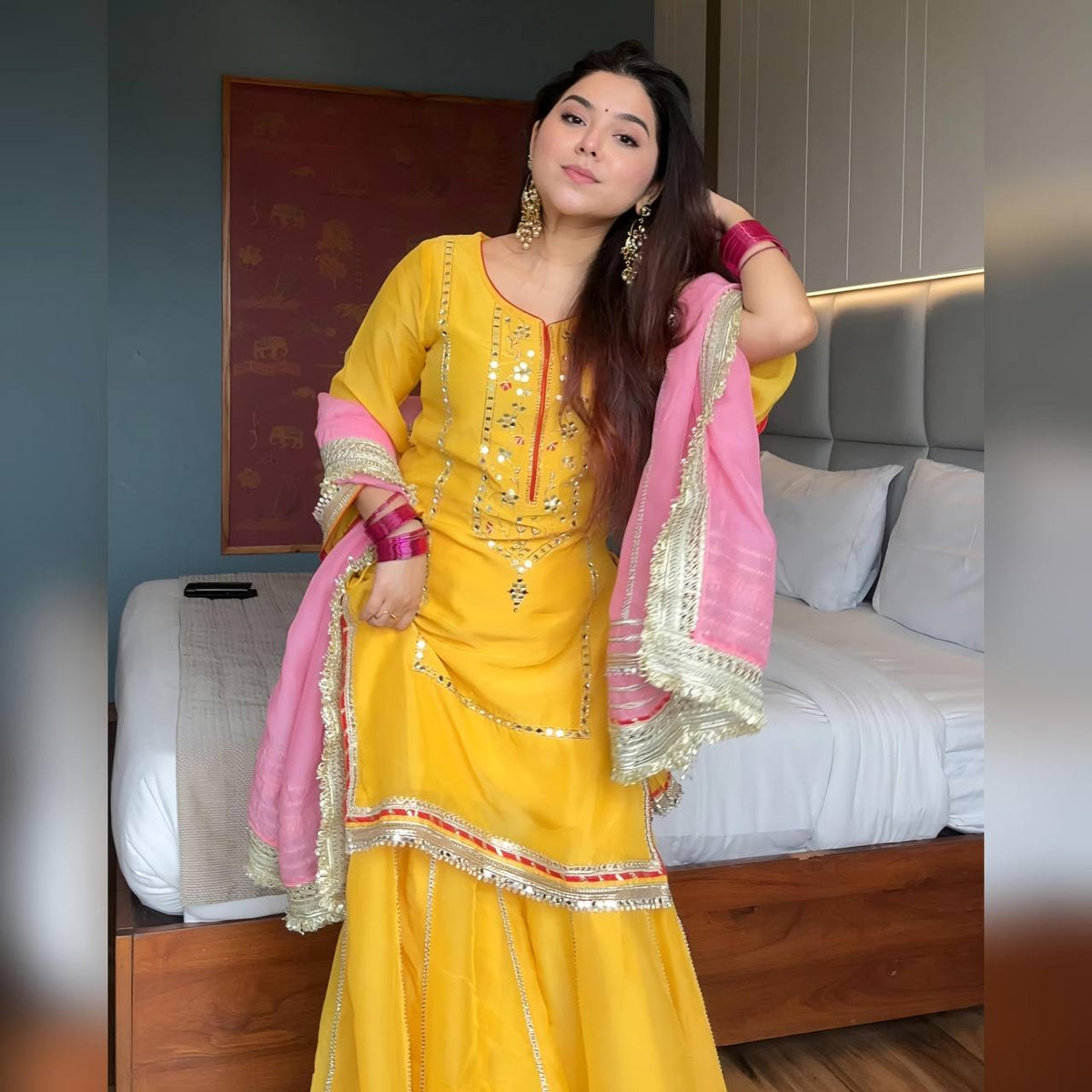 Siyara's Premium Zari Thread Embroidered Sarara Set.