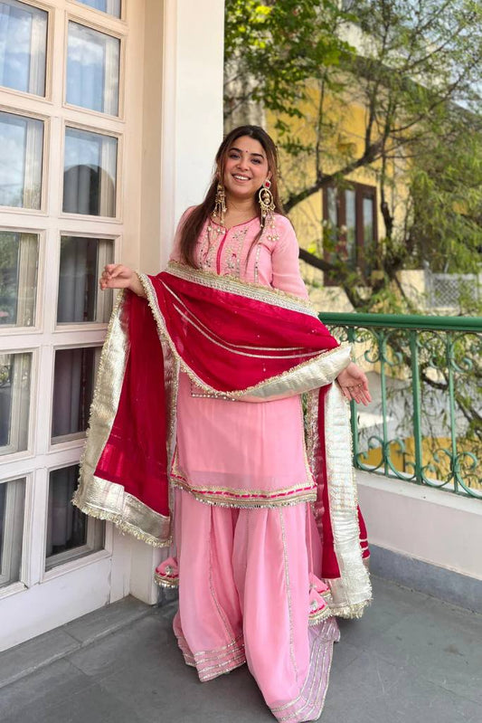 Siyara's Premium Zari Thread Embroidered Sarara Set.
