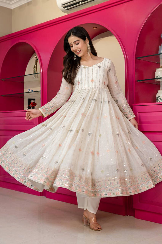 Jiya's New Thread-Sequins Embroidery Suit Set