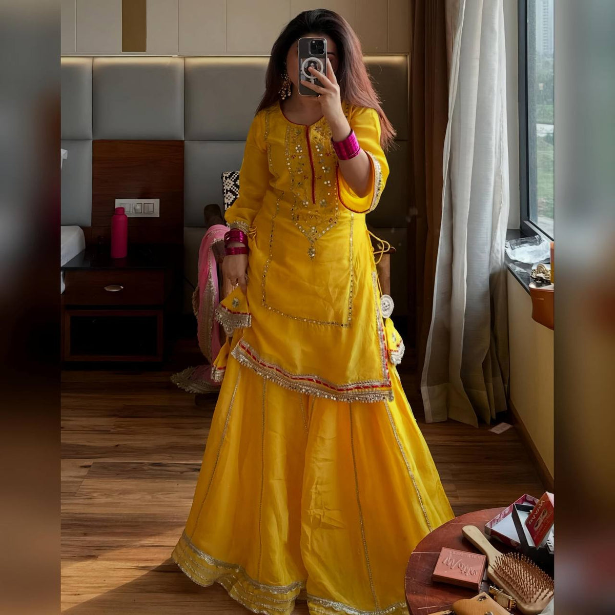 Siyara's Premium Zari Thread Embroidered Sarara Set.