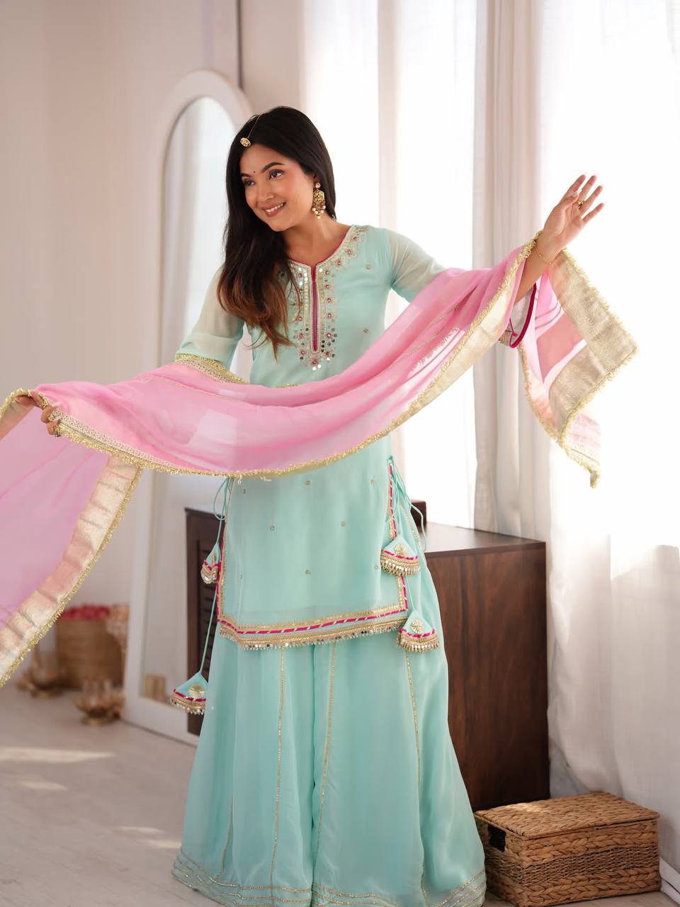 Jinu's Heavy Sequins & multi Zari Thread Embroidered work Set.