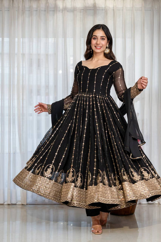 Ruhi's Black Anarkali Suit Set.