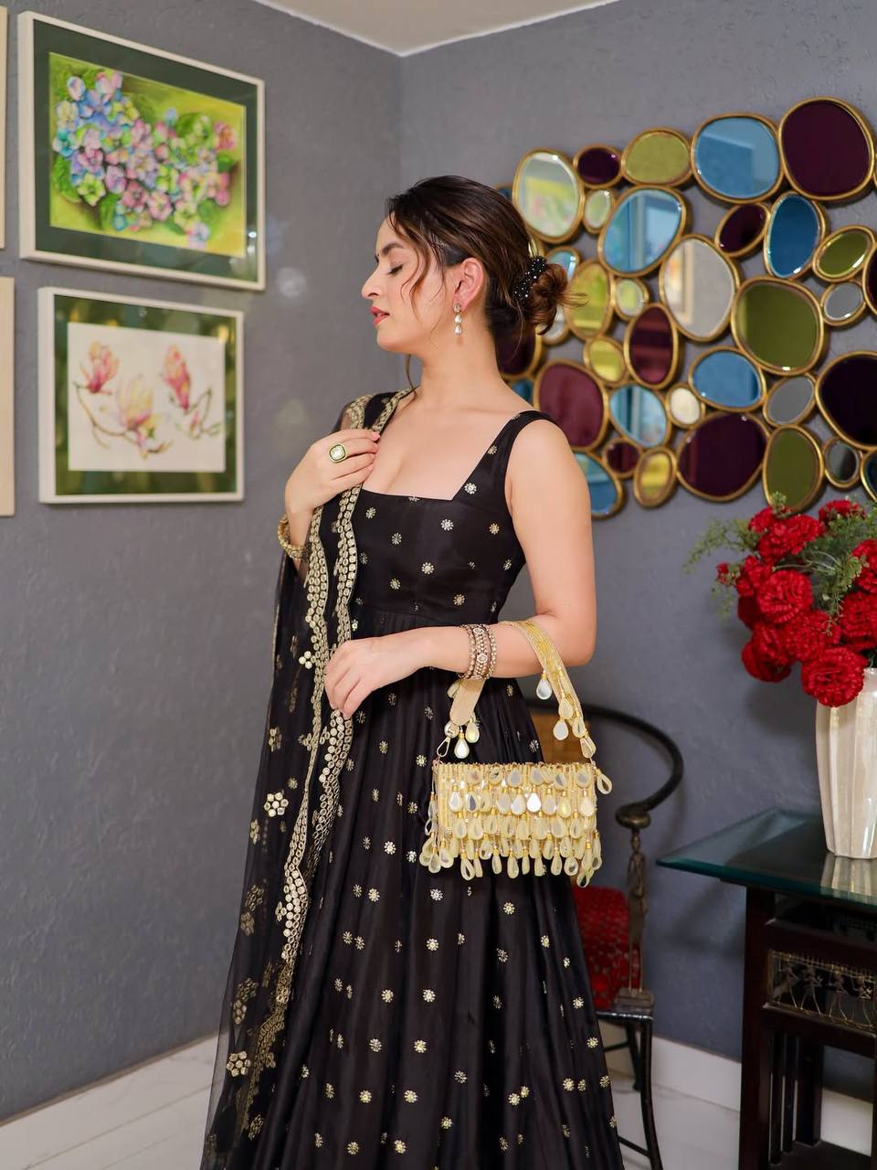 Riya's Black Anarkali Suit Set.