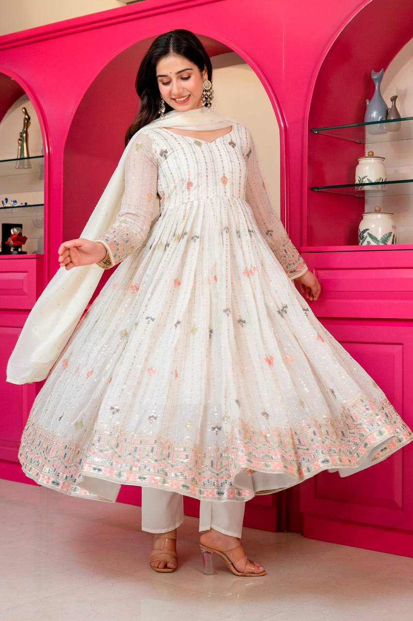 Jiya's New Thread-Sequins Embroidery Suit Set