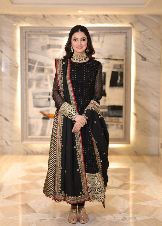 Vidhi's Brand  Heavy Faux Blooming Embroidery with  Zari Suit Set.