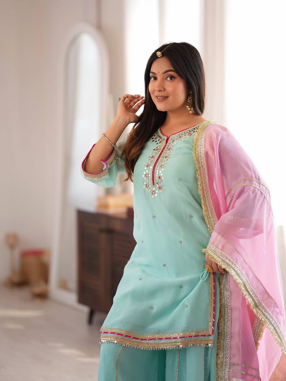 Jinu's Heavy Sequins & multi Zari Thread Embroidered work Set.