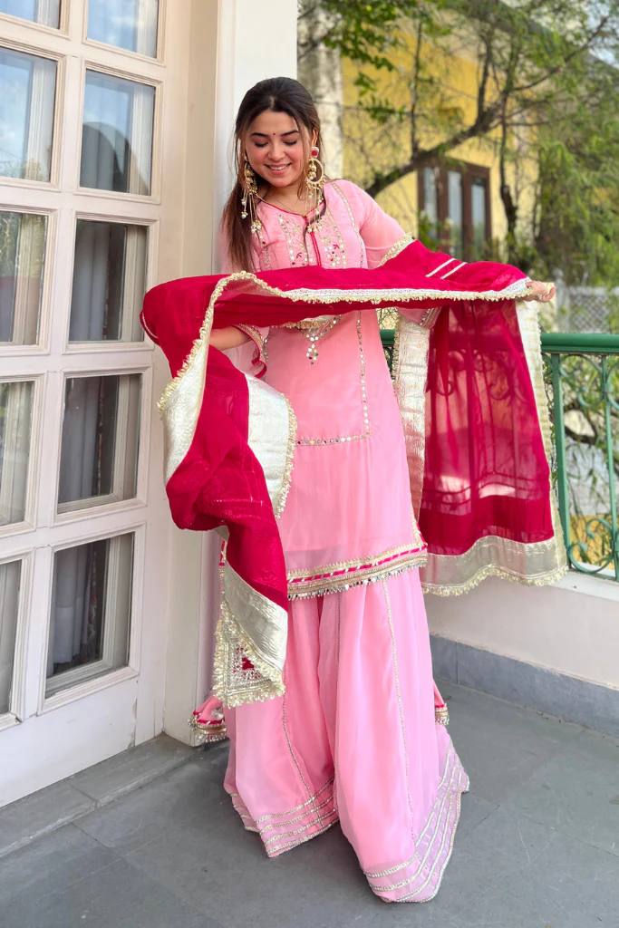 Siyara's Premium Zari Thread Embroidered Sarara Set.