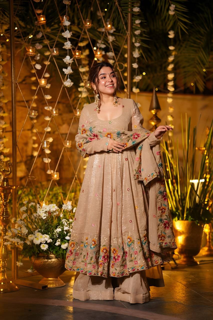 Dimpy's New Embroidery Design Anarkali Suit Set.