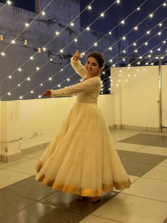 Siyara's New Off White Anarkali Suit Set.