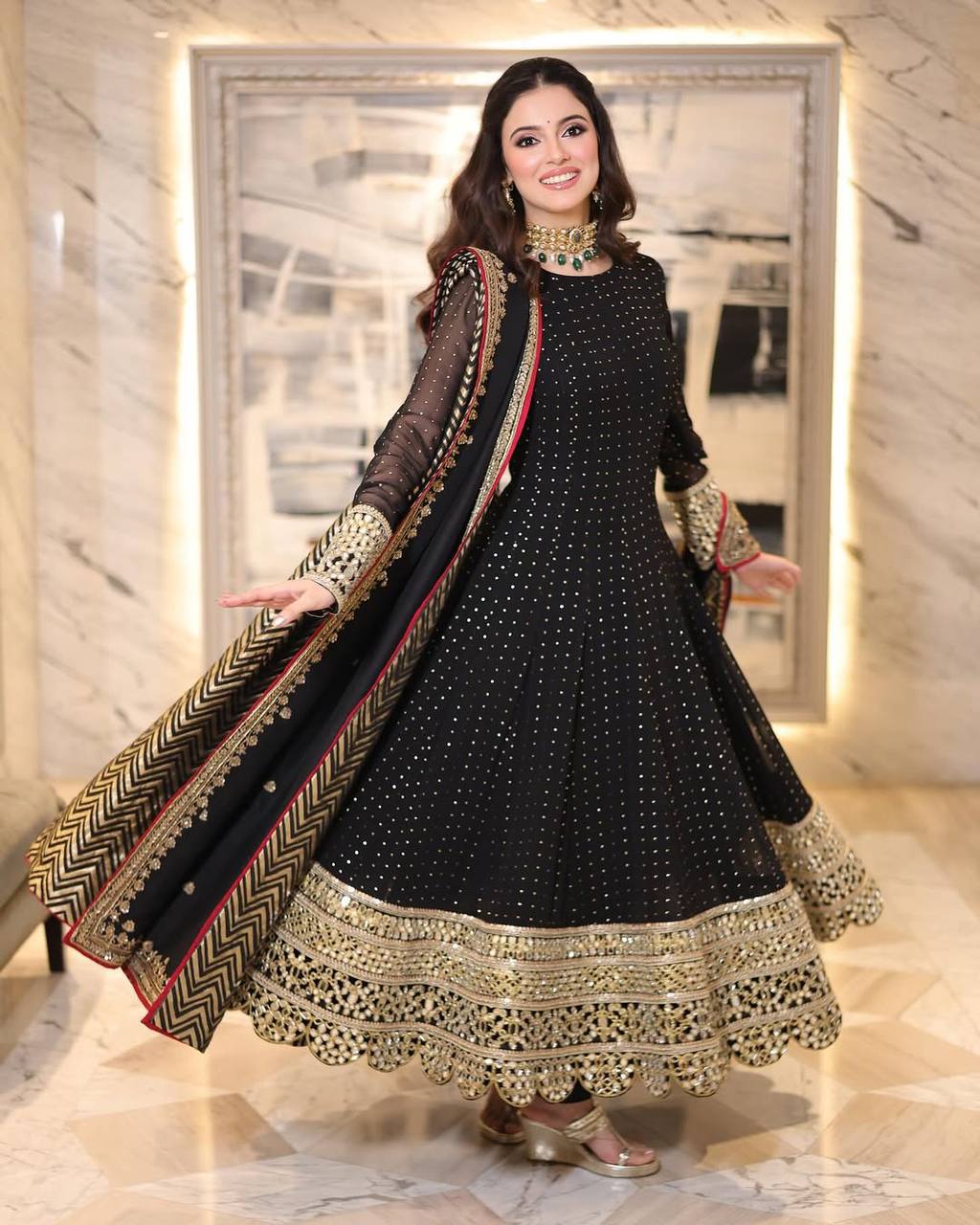Vidhi's Brand  Heavy Faux Blooming Embroidery with  Zari Suit Set.