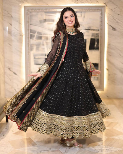 Vidhi's Brand  Heavy Faux Blooming Embroidery with  Zari Suit Set.