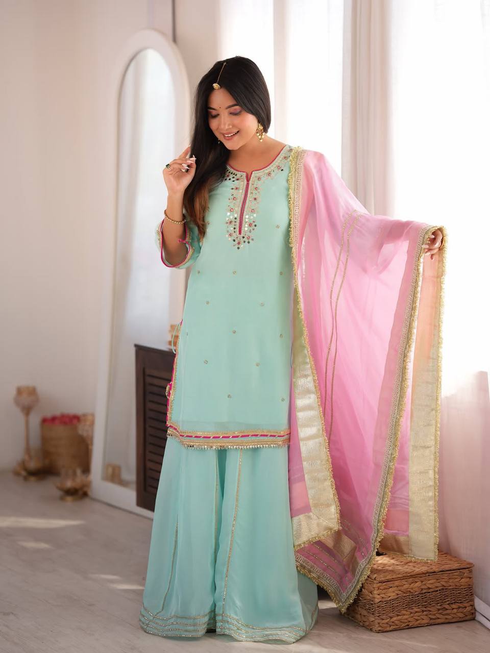 Jinu's Heavy Sequins & multi Zari Thread Embroidered work Set.