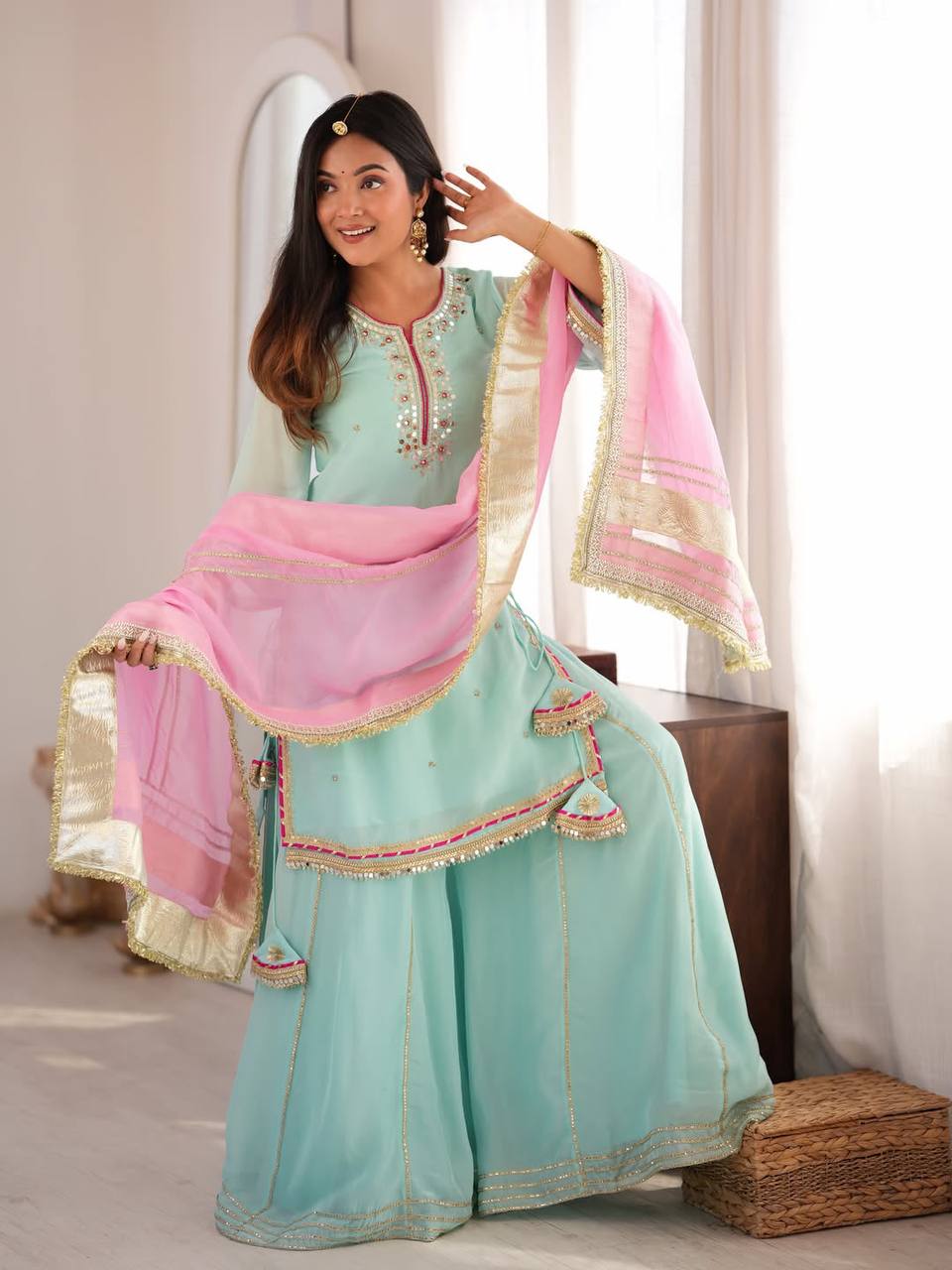 Jinu's Heavy Sequins & multi Zari Thread Embroidered work Set.