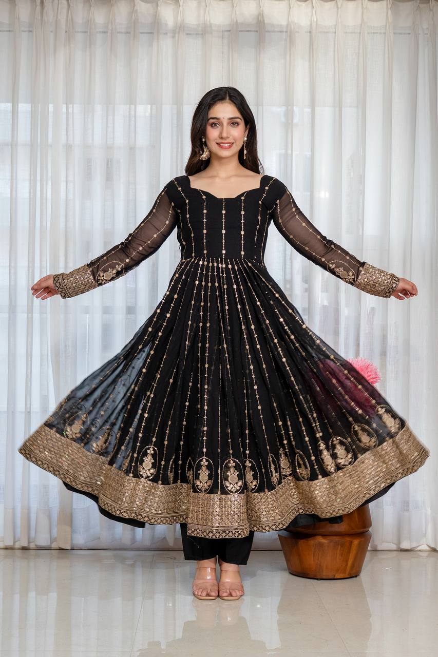 Ruhi's Black Anarkali Suit Set.