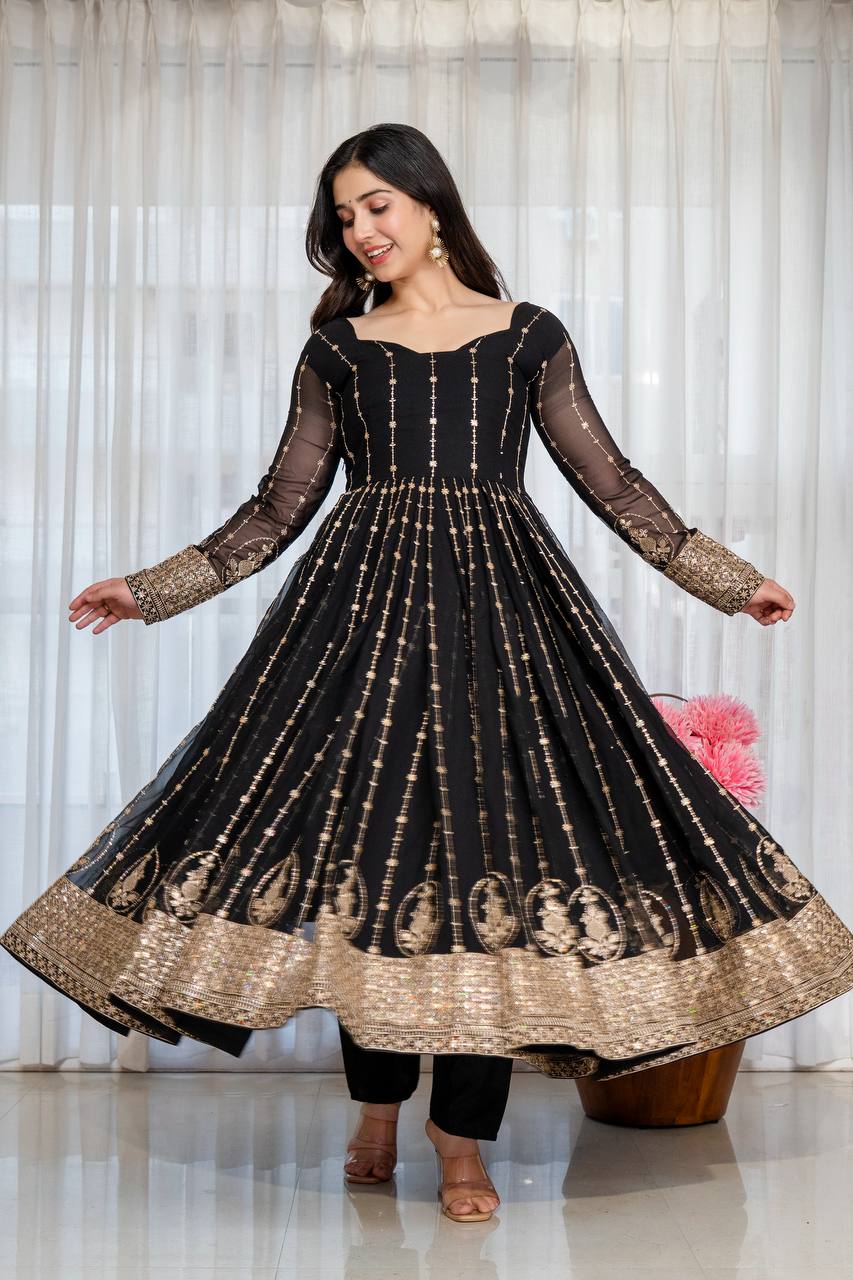 Ruhi's Black Anarkali Suit Set.