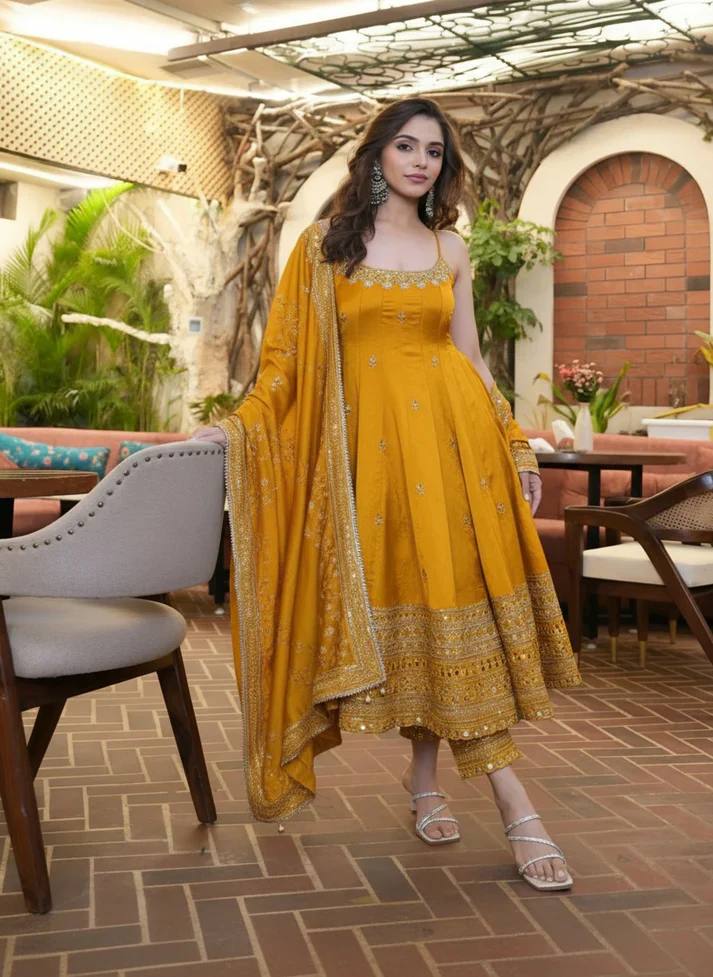Disha's New Silk Premium Quality Anarkali Suit Set.
