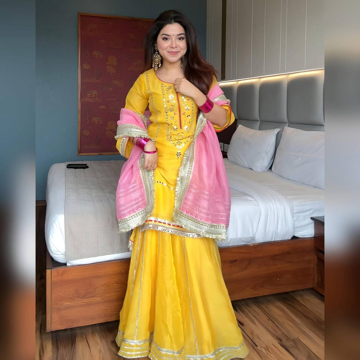 Siyara's Premium Zari Thread Embroidered Sarara Set.