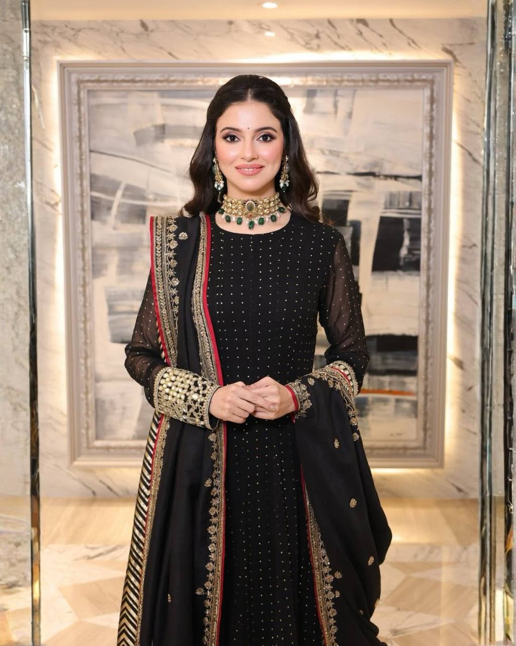 Vidhi's Brand  Heavy Faux Blooming Embroidery with  Zari Suit Set.