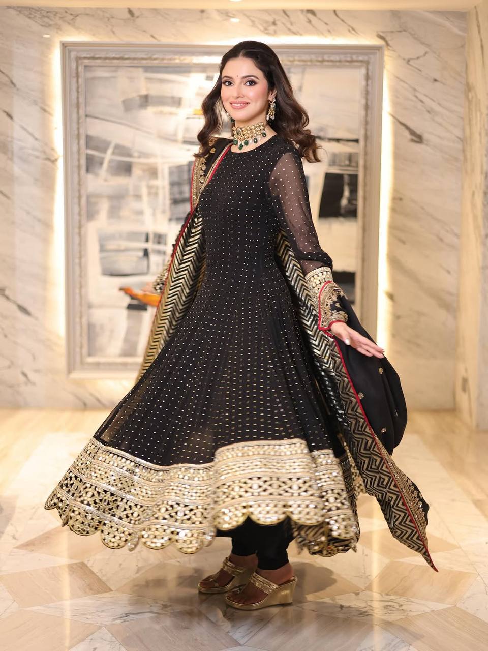 Vidhi's Brand  Heavy Faux Blooming Embroidery with  Zari Suit Set.